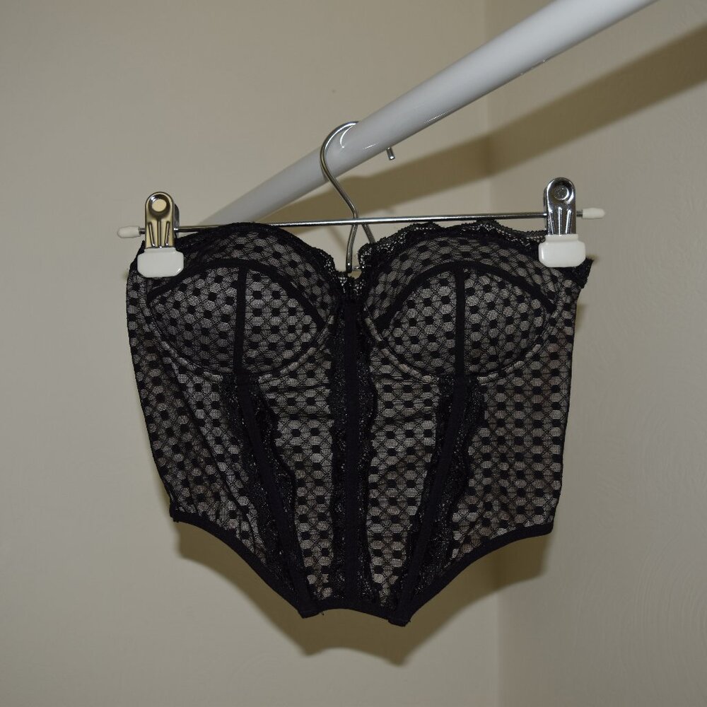Vintage Black Lace Nude Corset - Size Small